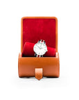 Small leather watch roll, orange, inside