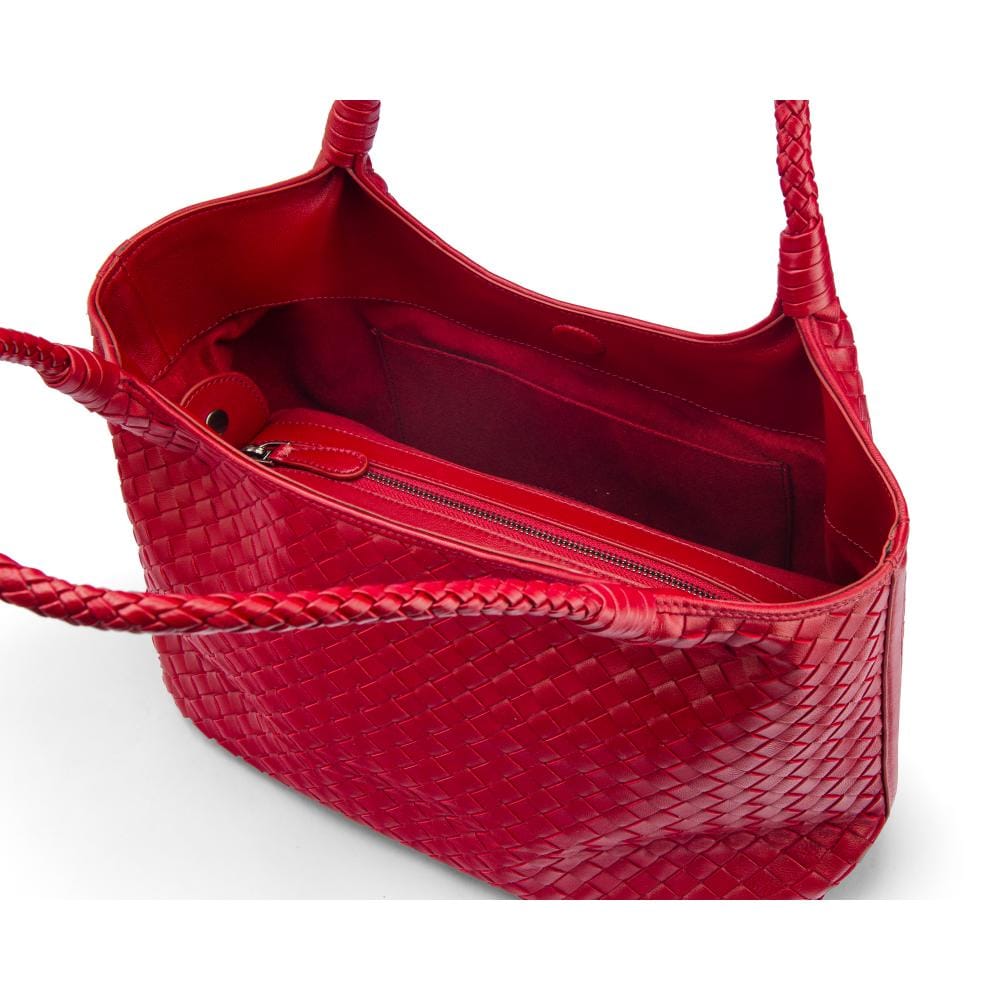 Woven leather shoulder bag, oxblood red, inside