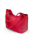 Woven leather shoulder bag, oxblood red, side