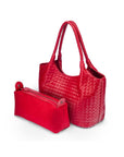 Woven leather shoulder bag, oxblood red, with detachable inner bag