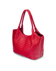 Woven leather shoulder bag, oxblood red, side view