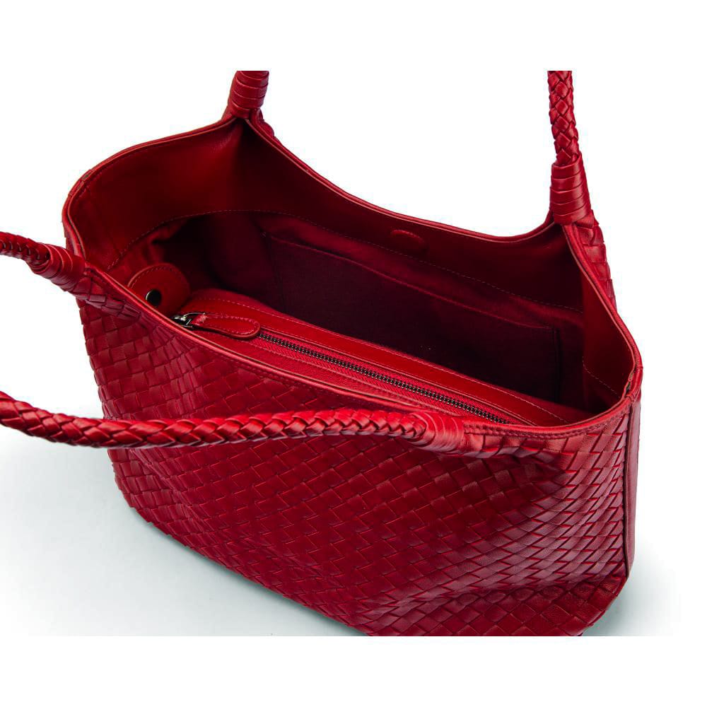 Woven leather shoulder bag, oxblood red, inside