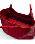 Woven leather shoulder bag, oxblood red, inside