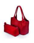 Woven leather shoulder bag, oxblood red with detachable inner bag
