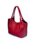 Woven leather shoulder bag, oxblood red, side view