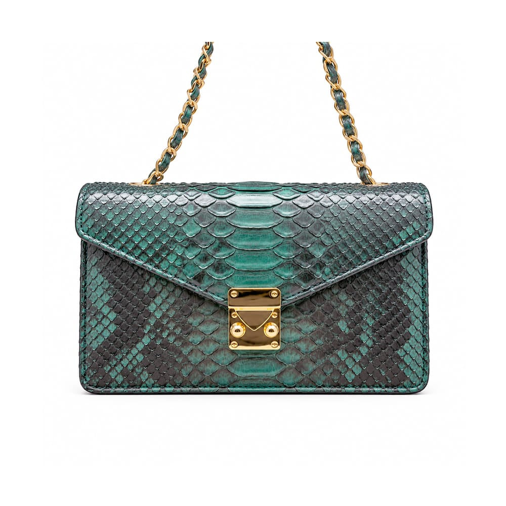 Mila Genuine Python Leather Crossbody &amp; Shoulder Bag, Petrol Green, with strap
