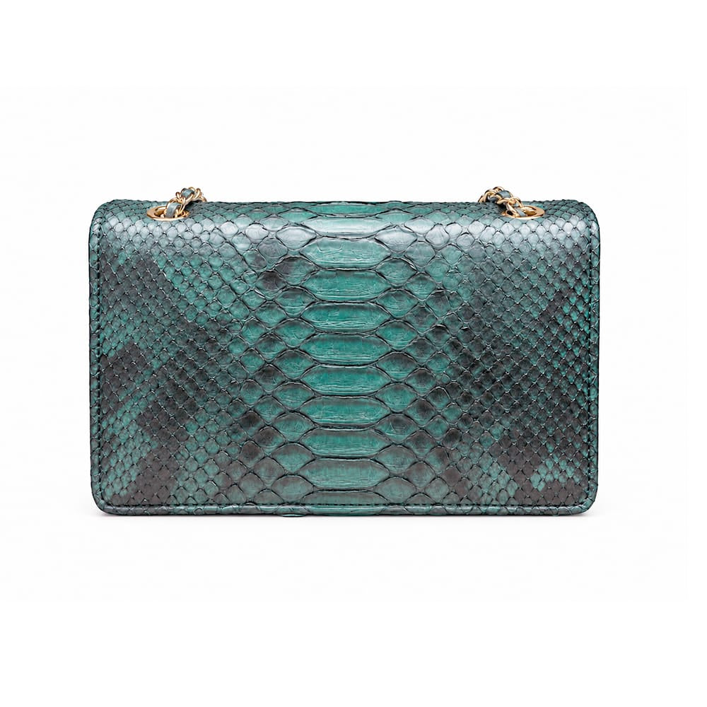 Mila Genuine Python Leather Crossbody &amp; Shoulder Bag, Petrol Green, back