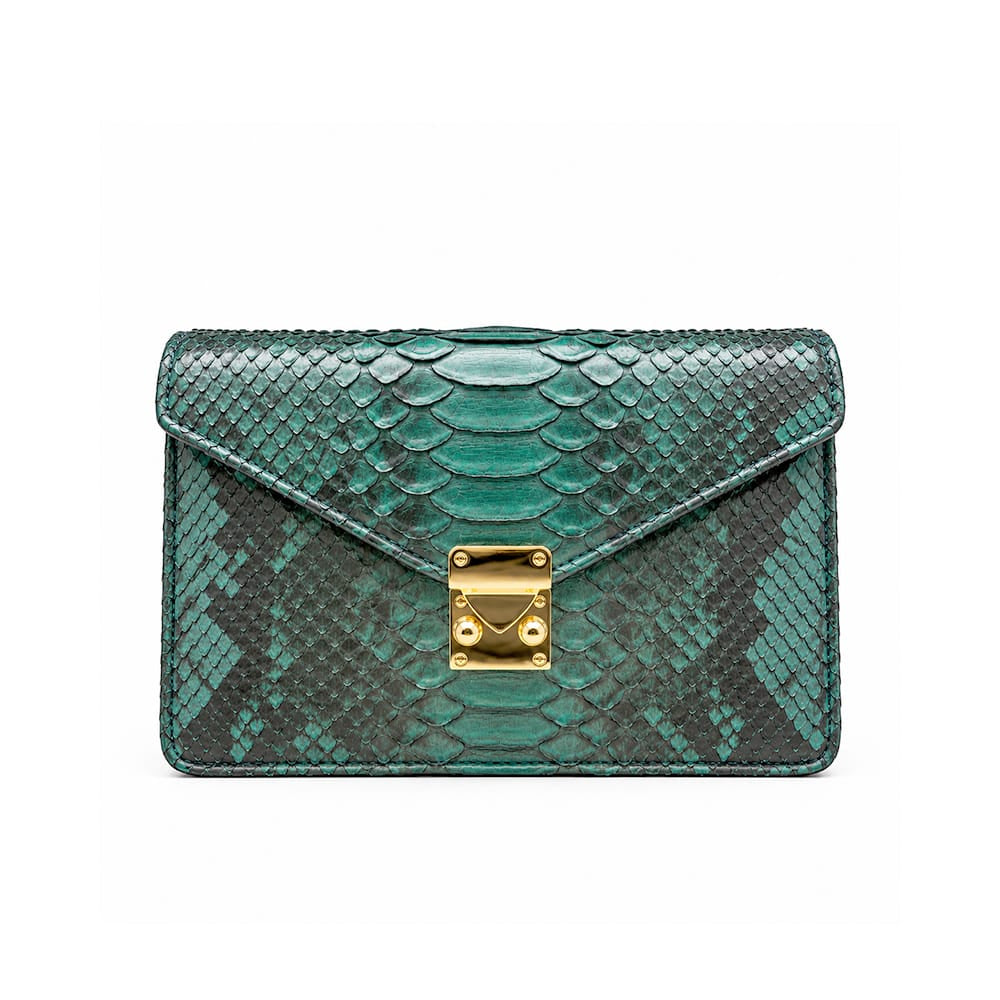 Mila Genuine Python Leather Crossbody &amp; Shoulder Bag, Petrol Green, front