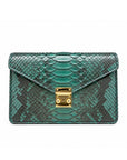 Mila Genuine Python Leather Crossbody & Shoulder Bag, Petrol Green, front