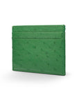 Flat ostrich leather credit card case, emerald green ostrich leather, side