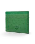 Flat ostrich leather credit card case, emerald green ostrich leather, back