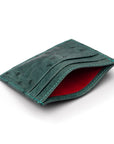 Flat ostrich leather credit card case, petrol green ostrich leather, inside