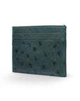 Flat ostrich leather credit card case, petrol green ostrich leather, side