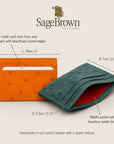 Genuine Ostrich Skin Flat Card Holder With 4 Card Slots, features and dimensions
