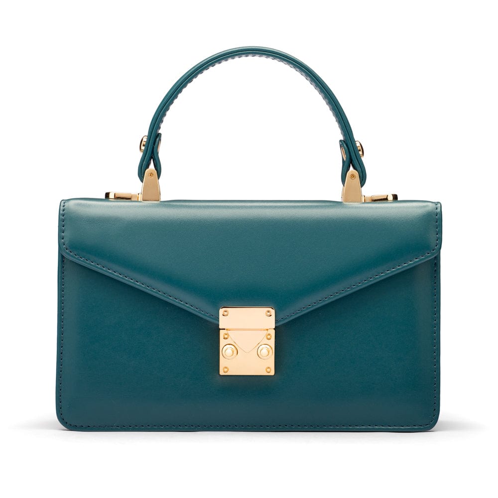 Maya top handle bag, petrol green, front
