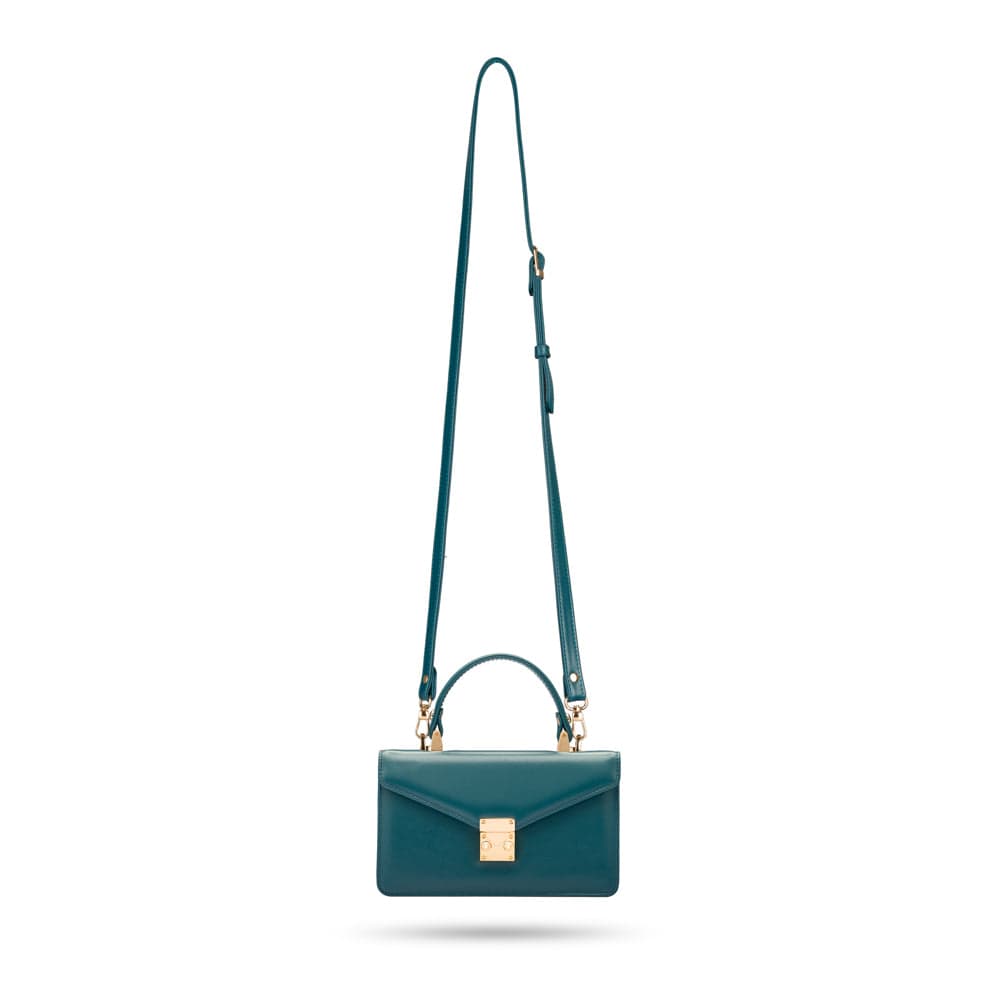 Maya top handle bag, petrol green, with shoulder strap