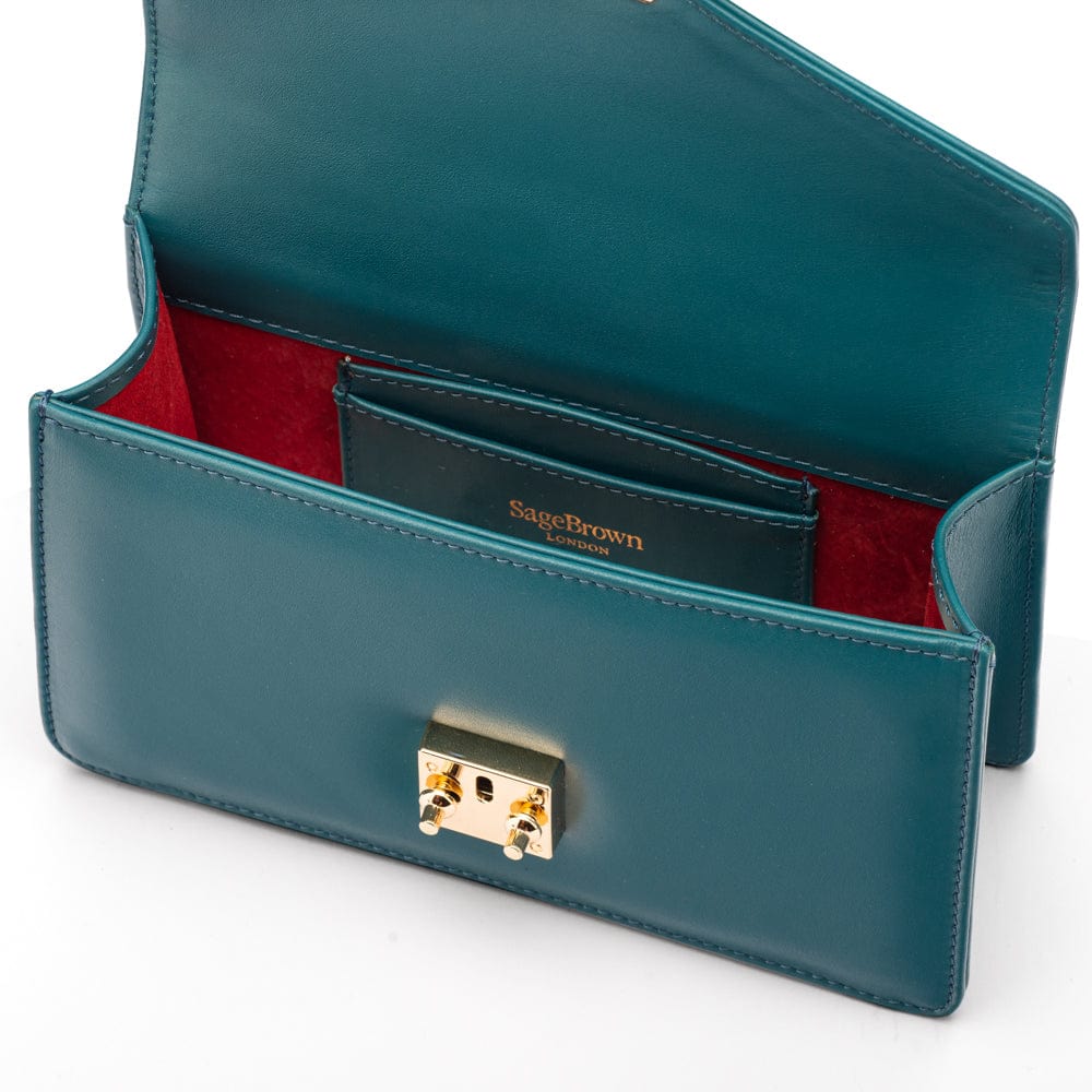 Maya top handle bag, petrol green, inside