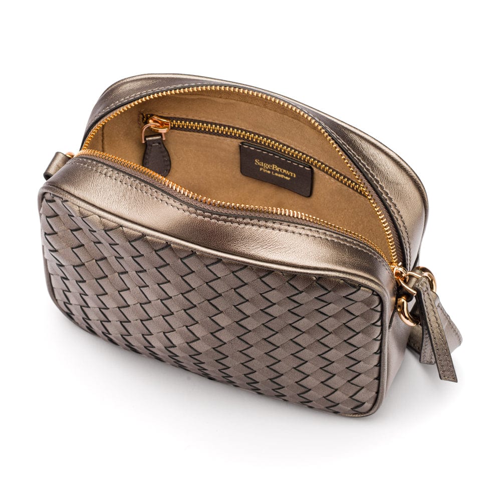 Ivy woven camera bag, pewter, inside