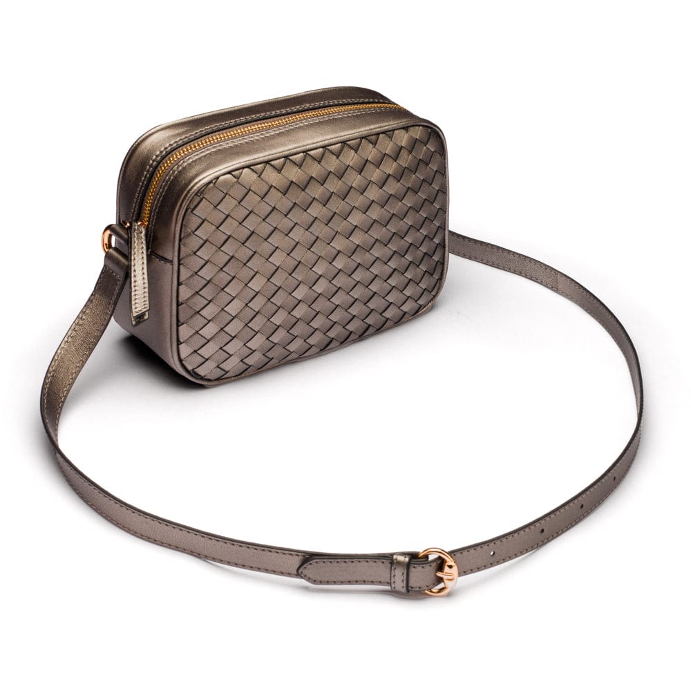 Ivy woven camera bag, pewter