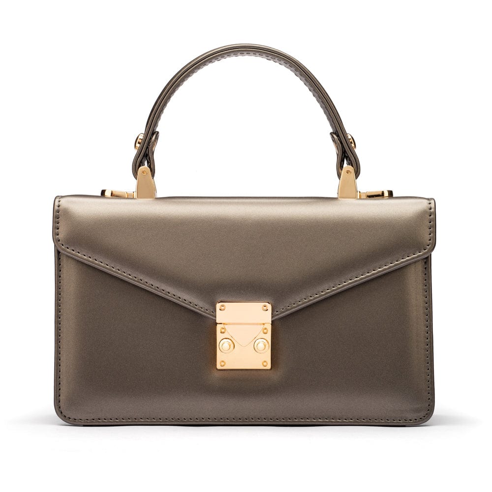 Maya top handle bag, pewter, front