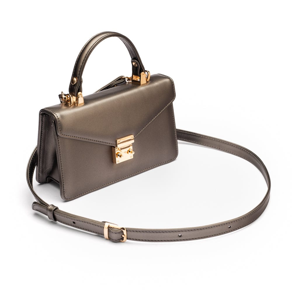 Maya top handle bag, pewter, side