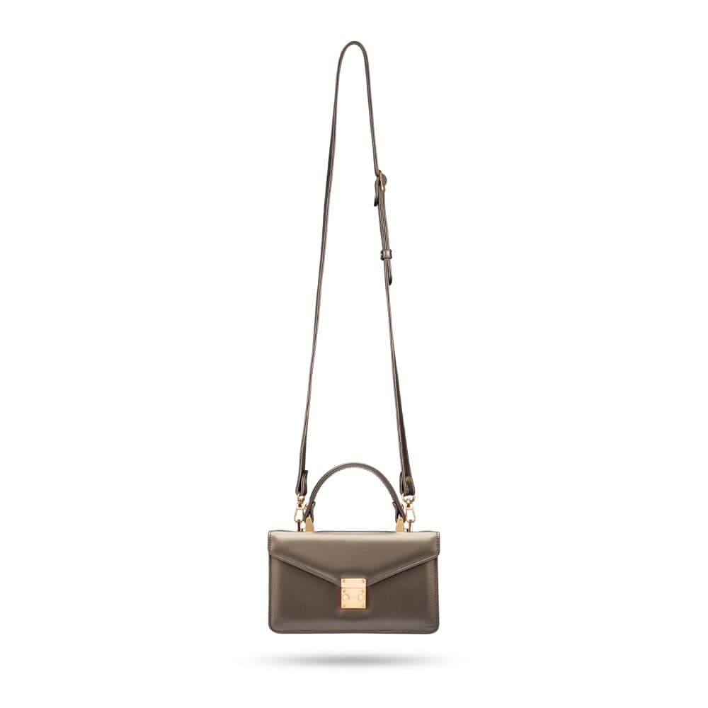 Maya top handle bag, pewter, with shoulder strap