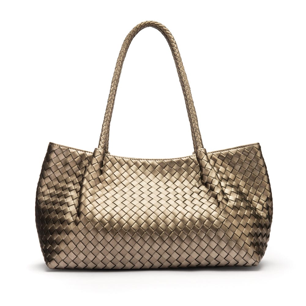 Midi woven leather bag, pewter, front