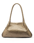 Midi woven leather bag, pewter, trapeze shape