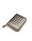 Small zip around woven leather accordion purse, pewter, front