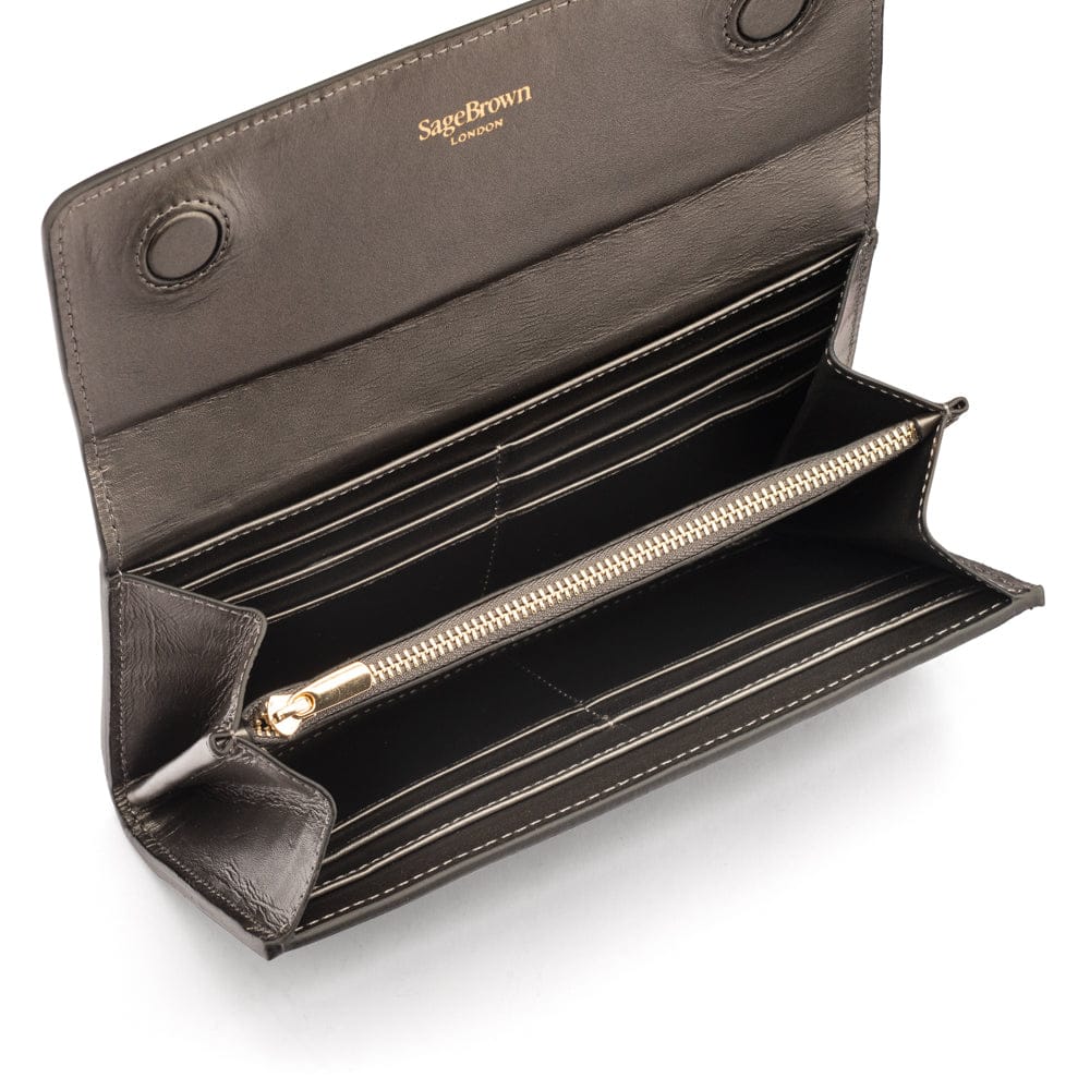 Woven leather concertina purse, pewter, inside