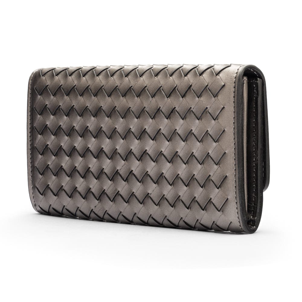 Woven leather concertina purse, pewter, back