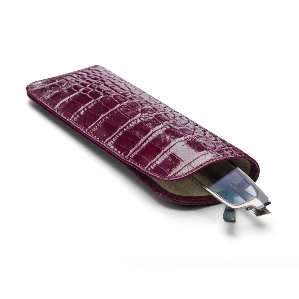 Large Leather Glasses Case - Pink Croc Effect