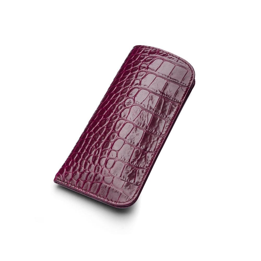 Large Leather Glasses Case - Pink Croc Effect