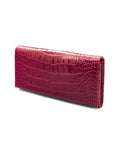 Leather Mayfair concertina purse, pink croc, front