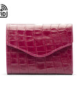 RFID Large leather purse with 15 CC, pink croc, front