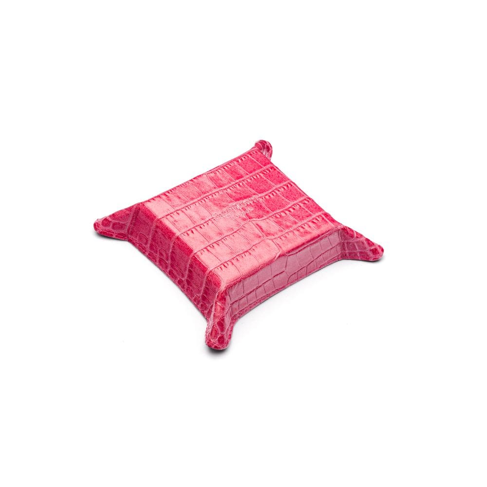 Small leather valet tray, pink croc, base
