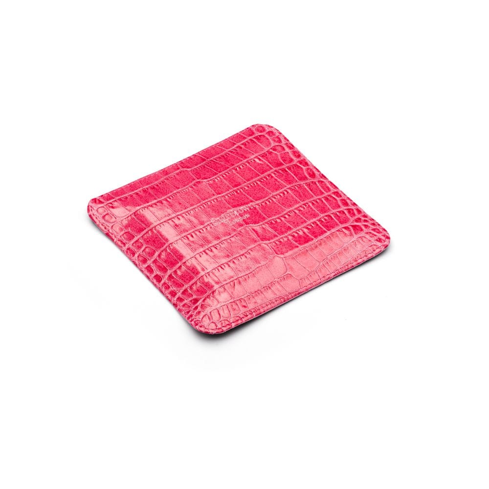 Small leather valet tray, pink croc, flat base