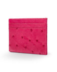 Flat ostrich leather credit card case, pink ostrich leather, side