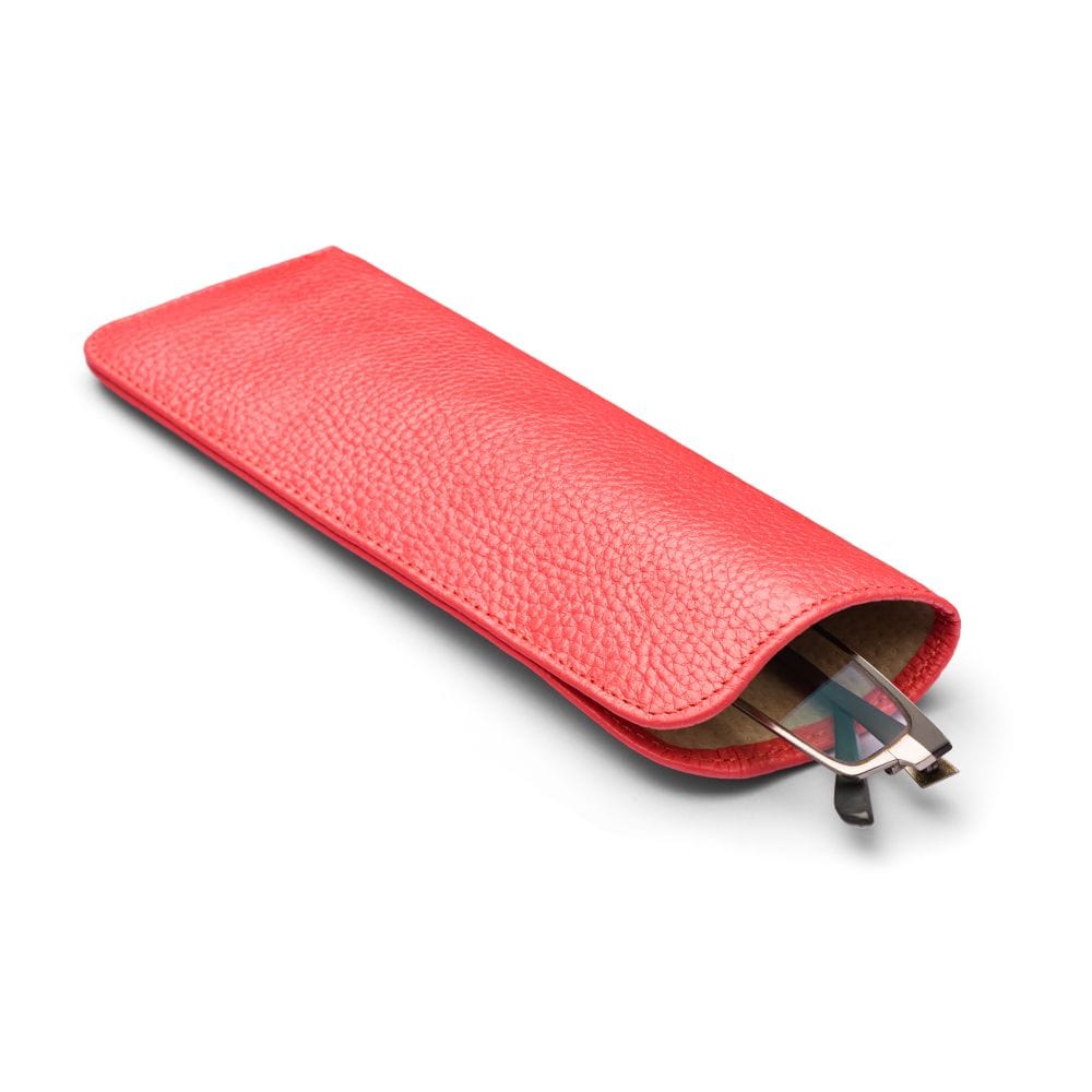 Large leather glasses case, pink, open