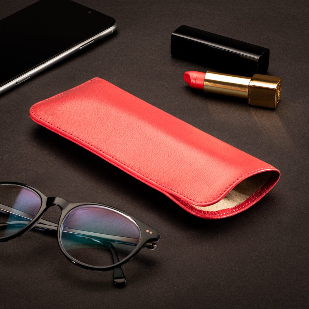 Large leather glasses case, soft pink, lifestyle