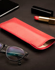 Large leather glasses case, soft pink, lifestyle