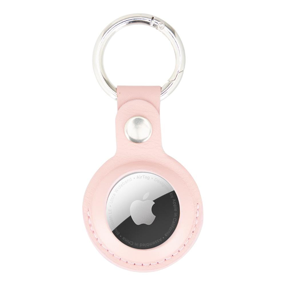 Leather air tag holder, pink, front