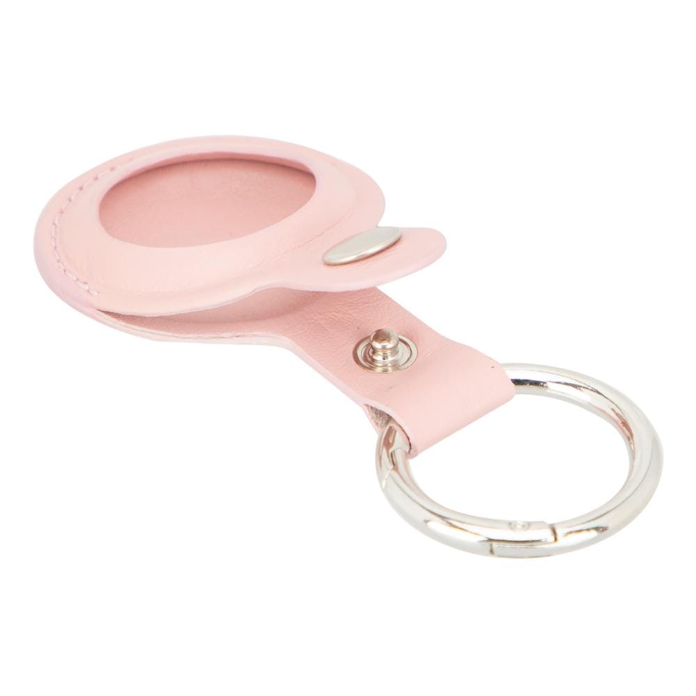 Leather air tag holder, pink, side