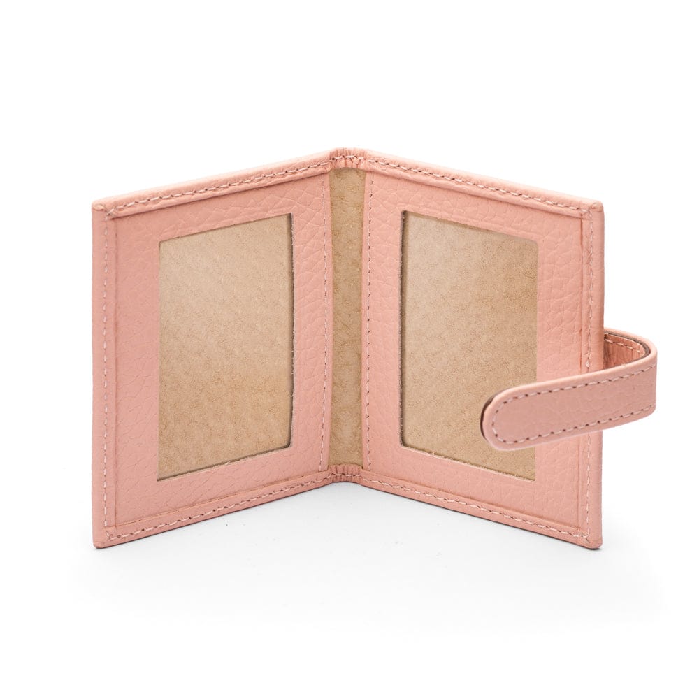 Mini leather passport photo frame, pink, 60 x 40mm, inside