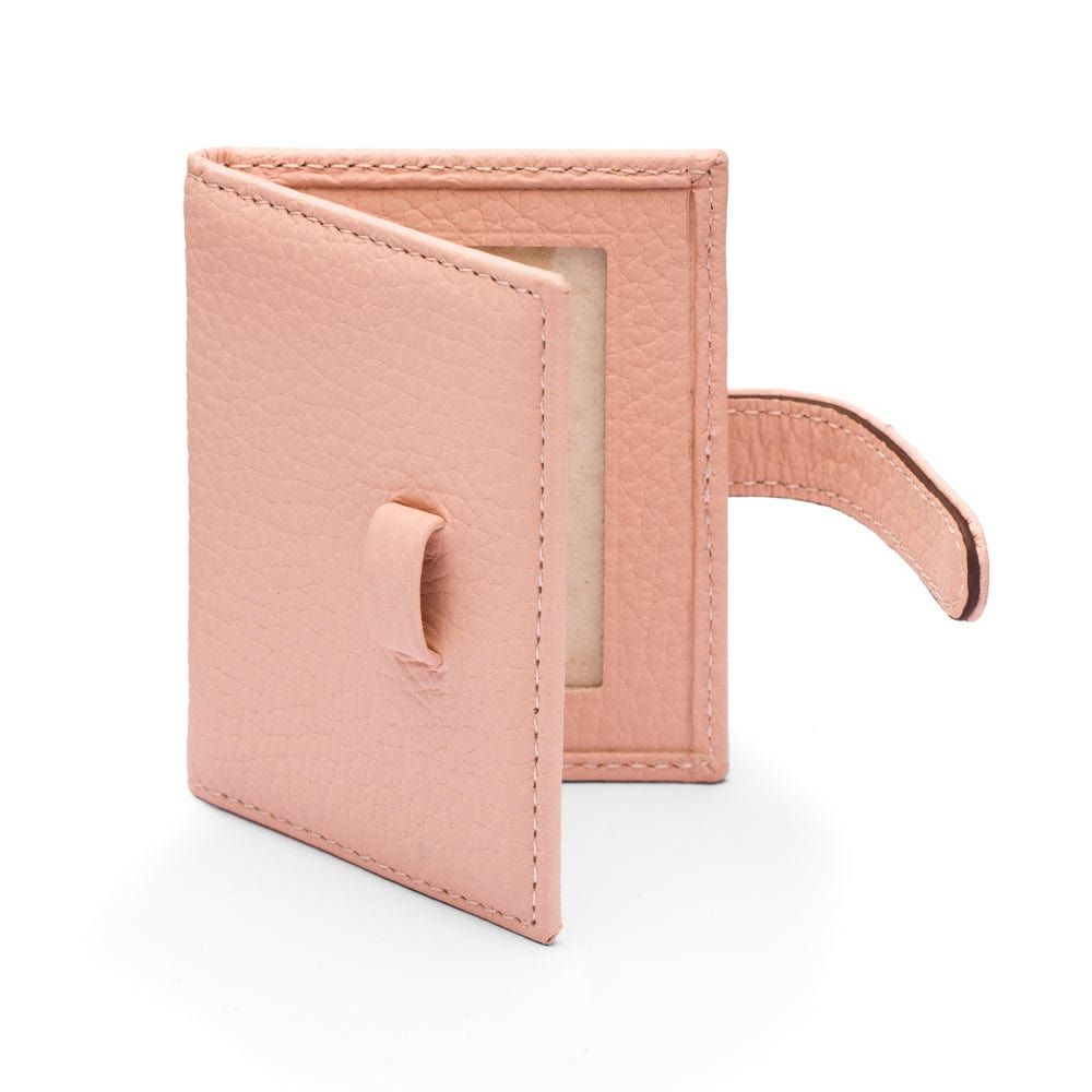 Mini leather passport photo frame, pink, 60 x 40mm, open