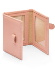 Mini leather trifold photo frame, pink, 60 x 40mm, open