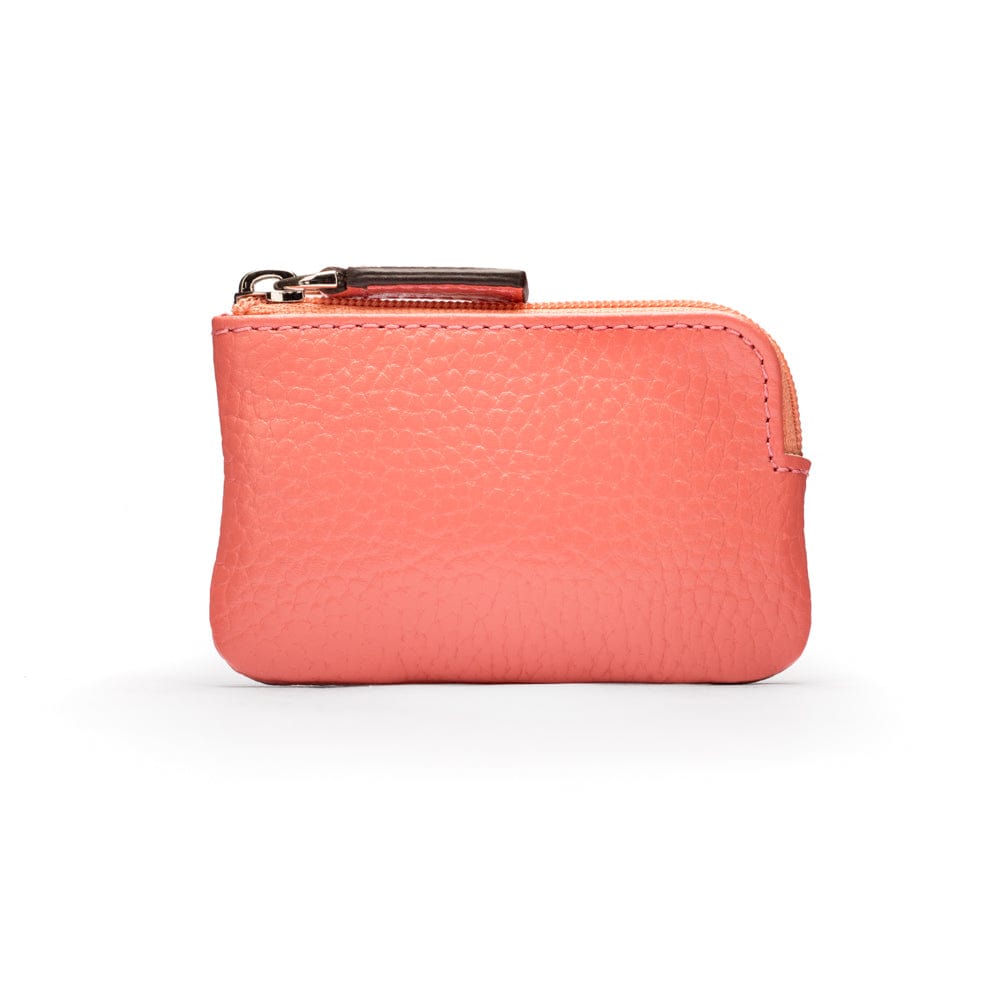 Miniature leather coin purse with key chain, pink, front