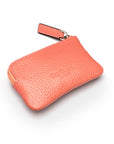 Miniature leather coin purse with key chain, pink, back