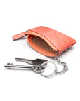 Miniature leather coin purse with key chain, pink, inside