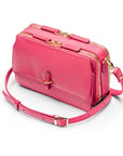 Small leather shoulder bag, pink saffiano, side